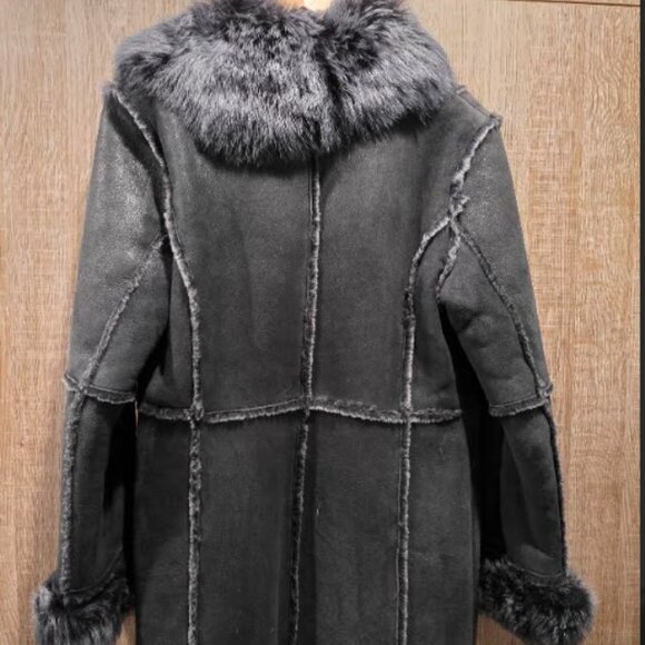 Women's shearling short coat dark grey, warm, natural - Picture 2 of 3